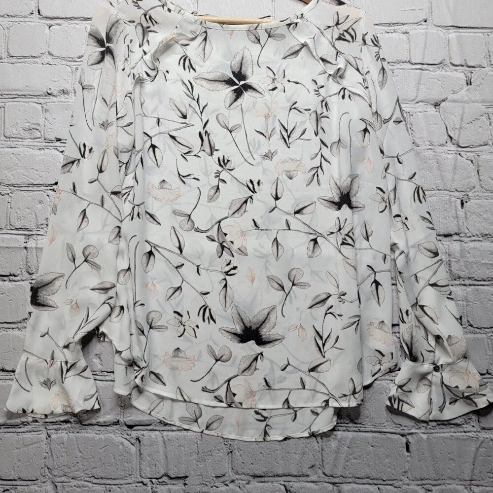 Loft Ruffle Cuff Sheer Floral Petal Sheer Blouse Size S - Picture 3 of 12